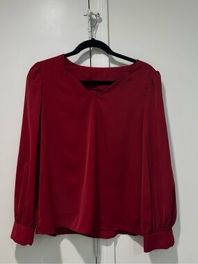 SHEIN Red Long Sleeve V-Neck Blouse Size Small